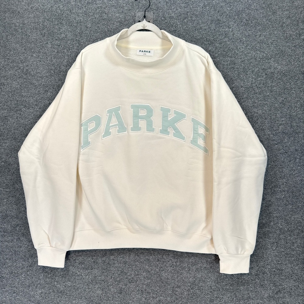 Parke Bridal Varsity Mockneck Women Large/XL Ivory Blue Sweatshirt Pullover
